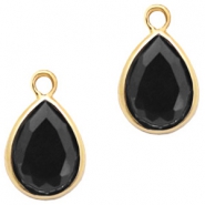 Colgantes de cristal gota 11x7mm negro Jet-dorado