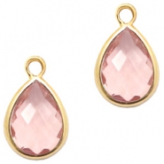 Colgantes de cristal gota 11x7mm rosa vintage cristal-dorado