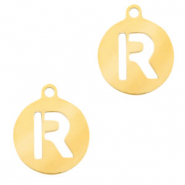 Colgantes acero inox 10mm moneda letra R Dorado