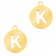 Colgantes acero inox redondo 10mm moneda letra K Dorado
