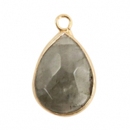 Colgantes de piedras naturales gota Gris f&oacute;sil-dorado