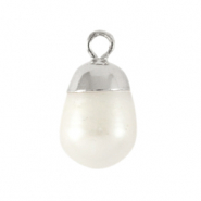 BQ Perlas de agua dulce colgante redondo Plateado-blanco natural