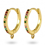 Pendientes criollas zirconia arcoíris con anilla Oro