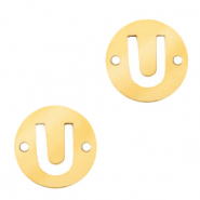Colgantes acero inox entrepieza redondo 10mm moneda letra  U Dorado