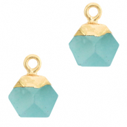 Colgantes de piedra natural hex&aacute;gono Azul turquesa-dorado