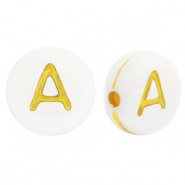 Abalorios letras acr&iacute;licas A Blanco-dorado