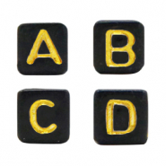 Abalorios letras acr&iacute;licas mix Negro-dorado
