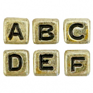 Abalorios letras acr&iacute;licas mix Oro-negro