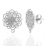 Pendientes Acero Inox flor bohemia con anilla Plateado