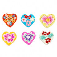 Abalorios pol&iacute;mero coraz&oacute;n flores Multicolor