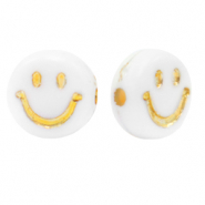 Abalorios letras acr&iacute;licas smiley Blanco-dorado