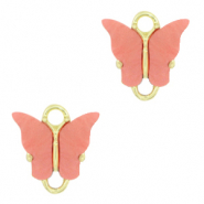 Colgantes de resina entrepieza mariposa Dorado-rojo coral