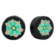 Abalorios de pol&iacute;meros flor Negro-verde