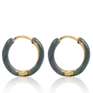Pendientes Acero Inox criolla esmalte 14mm Azul gris-dorado