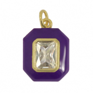 Metal TQ lat&oacute;n colgantes rect&aacute;ngulo zirconia P&uacute;rpura oscuro-dorado