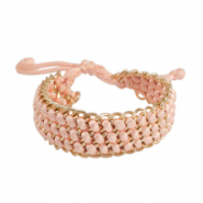 Pulseras de cord&oacute;n de sat&eacute;n trenzada con jasseron Dorado-rosa salm&oacute;n