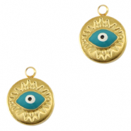 Colgantes Acero Inox ojo providencia esmalte Dor&eacute;-turquoise
