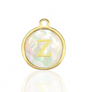 Colgantes Acero Inox 12mm concha letra Z Blanco (color natural)-dorado