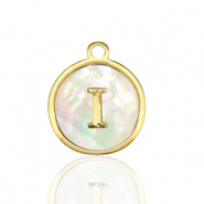 Colgantes Acero Inox 12mm concha letra I Blanco (color natural)-dorado
