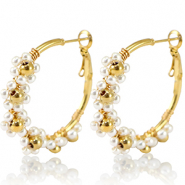 Pendientes Acero Inox criolla flor 35mm Dorado-blanco
