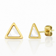 Pendientes Acero Inox triángulo Dorado-blanco perla