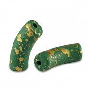 Abalorios acr&iacute;licos tubo mate Verde oscuro-dorado
