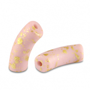 Abalorios acr&iacute;licos tubo mate Rosa claro-dorado