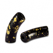 Abalorios acr&iacute;licos tubo brillante Negro-dorado