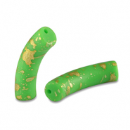 Abalorios acr&iacute;licos tubo mate Verde claro-dorado