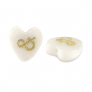 Abalorios de cristal coraz&oacute;n look de concha "&" Blanco-dorado