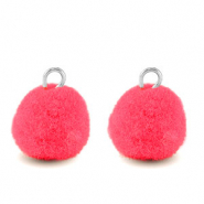 colgantes pomp&oacute;n con anilla 10mm Plateado-rosa hot