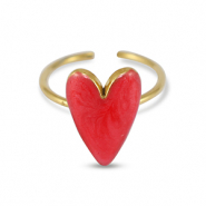 Anillos Acero Inox esmalte corazón Rouge nacar-Dorado