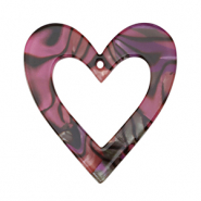 Colgantes de resina coraz&oacute;n Rosa magenta-negro