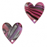 Colgantes de resina coraz&oacute;n Rosa magenta-negro