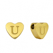 Abalorios Acero Inox coraz&oacute;n letra U Dorado