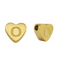 Abalorios Acero Inox coraz&oacute;n letra O Dorado