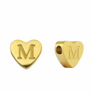Abalorios Acero Inox coraz&oacute;n letra M Dorado