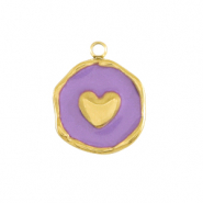 Colgantes Acero Inox coraz&oacute;n Dorado-p&uacute;rpura