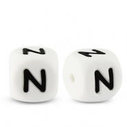 Abalorios letras de silicona N Blanco-negro