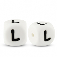 Abalorios letras de silicona L Blanco-negro