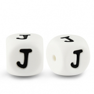 Abalorios letras de silicona J Blanco-negro