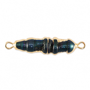 BQ Perlas de agua dulce entrepieza tubo Dorado-azul pavo real oscuro