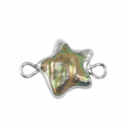 Perlas de agua dulce entrepieza estrella Plateado-verde oc&eacute;ano