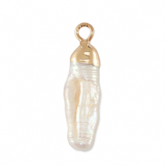 BQ Perlas de agua dulce colgante tubo Dorado-blanco natural