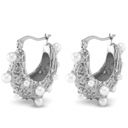 Pendientes Acero Inox Imitaci&oacute;n de perlas Plateado