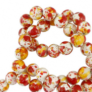 Abalorios de cerámica 8mm Blanco-naranja rojo