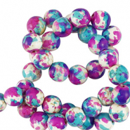 Abalorios de cerámica 6mm Blanco-morado azul