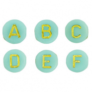Abalorios letras acrílicas mix Verde turqueza-oro