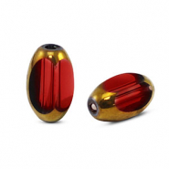 Abalorios de cristal ovalados faceteados Rojo marrón transparente-dorado