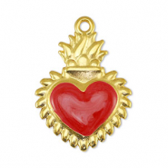 Colgantes met&aacute;licos DQ coraz&oacute;n Rojo nacar-Dorado (sin n&iacute;quel)